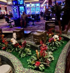 Indoor casino plantscaping at a casino restaurant atrium