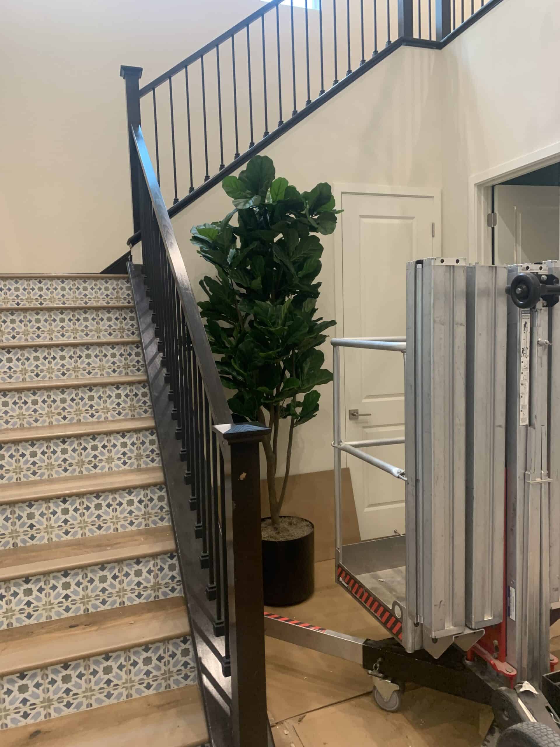 8ft Fiddle Leaf Fig by stairwell artificial trees